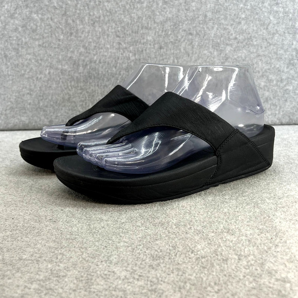 Fitflop Shoes - FitFlop Lulu Leather Toe Post Slip On Platform Wedge Sandal -Black -Women Size 7